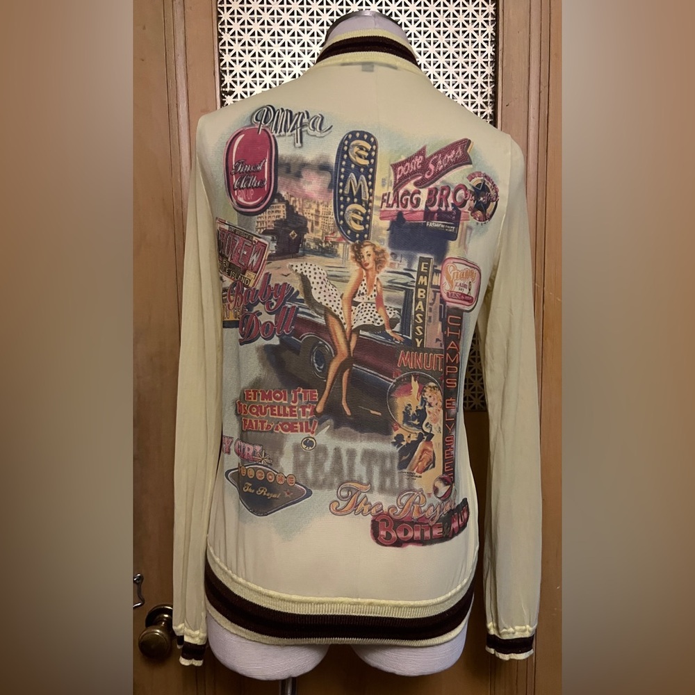 CARMEN sheer pin-up print zip jacket M
